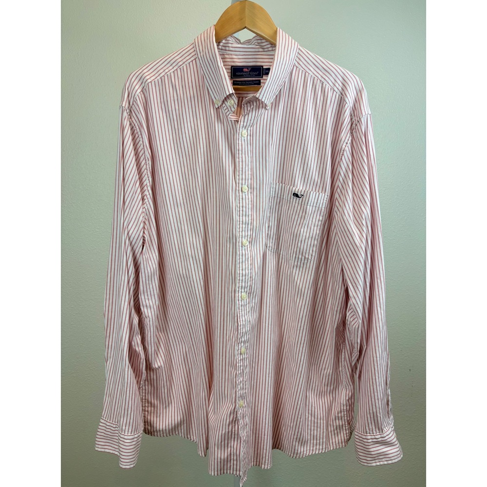 Vineyard Vines Mens XXL Classic Fit Tucker Shirt Pink White Striped Button Down